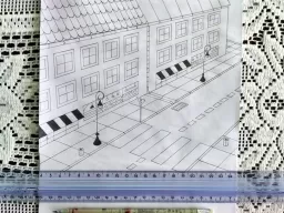 Pencil drawing of a city street